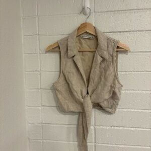Abercrombie & Fitch Beige Tie-Front Crop Top